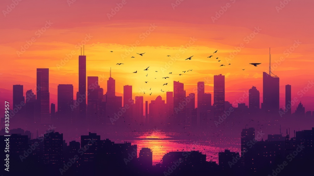 Fototapeta premium Stunning Sunset Over Urban Skyline
