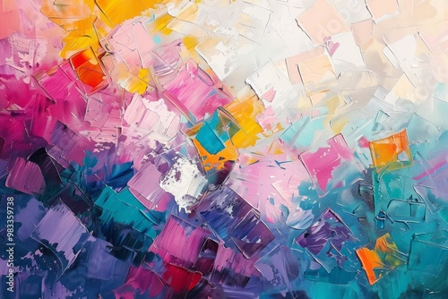 Abstract palette knife oil painting, vibrant geometry,