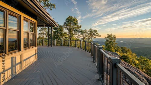 A mountaintop observation deck featuring sturdy, weather-resistant fiber cement siding, offering panoramic views without compromising on safety or aesthetics photo