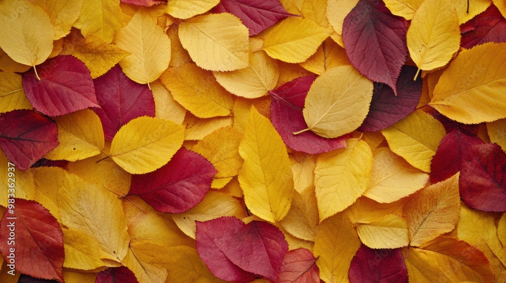 A bunch of yellow and red leaves on a wall A bunch of yellow and red leaves on a wall
