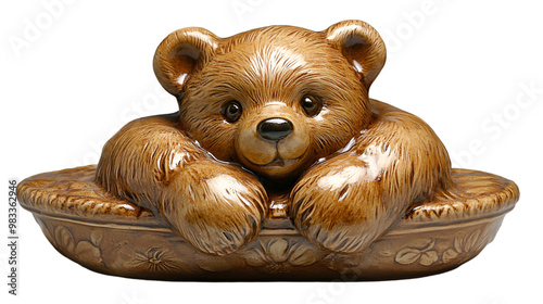 A soft brown teddy bear sitting upright, showcasing its plush fur and friendly expression, perfect for cuddling.