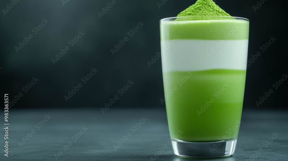A green drink in a tall glass with some powder on top, AI A green drink in a tall glass with some powder on top, AI