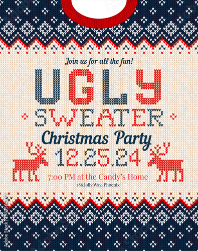 Ugly Sweater Christmas Party Invitation Knitted Holiday Design