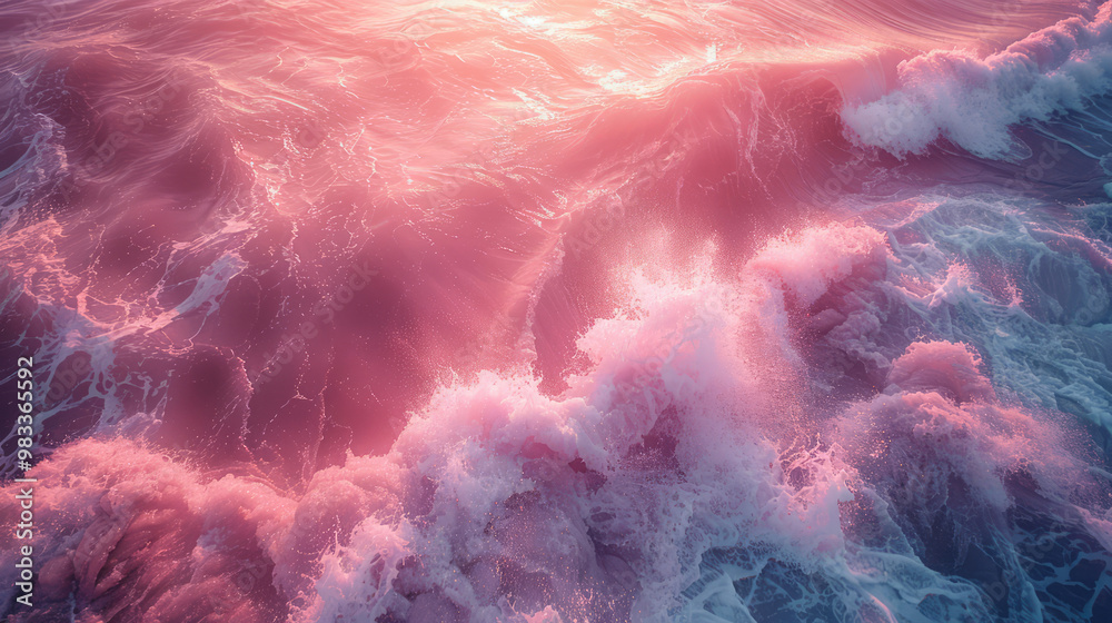 Pink sea surface, dreamy, from a top-down angle, at the center of the ocean Pink sea surface, dreamy, from a top-down angle, at the center of the ocean