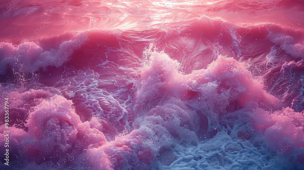 Pink sea surface, dreamy, from a top-down angle, at the center of the ocean Pink sea surface, dreamy, from a top-down angle, at the center of the ocean