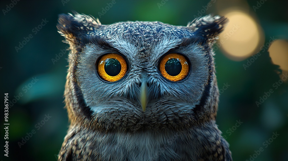Close-Up Portrait of an Owl with Sharp Yellow Eyes Close-Up Portrait of an Owl with Sharp Yellow Eyes