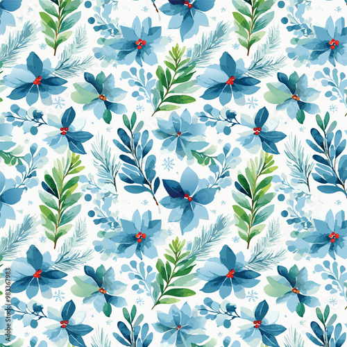 A Stunning and Beautiful Floral Pattern Featuring Blue Flowers and Lush Green Leaves