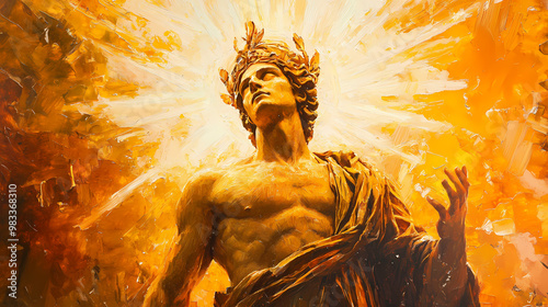 Apollo the god of sun captured in radiant oil painting style artwork. Olympian Pantheon. Illustration photo