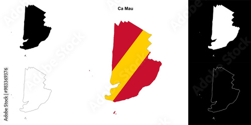 Ca Mau blank outline map set photo