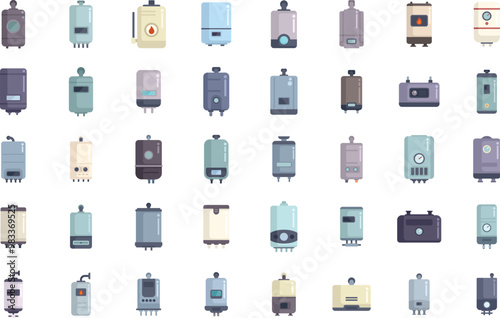 Large collection of various modern and retro style boilers for every need, working on different type of fuel
