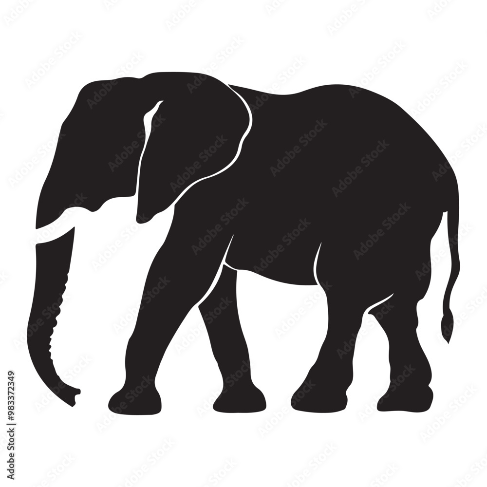 Elephant black and white silhouette vector, vector silhouette of an elephant on a white background Elephant black and white silhouette vector, vector silhouette of an elephant on a white background