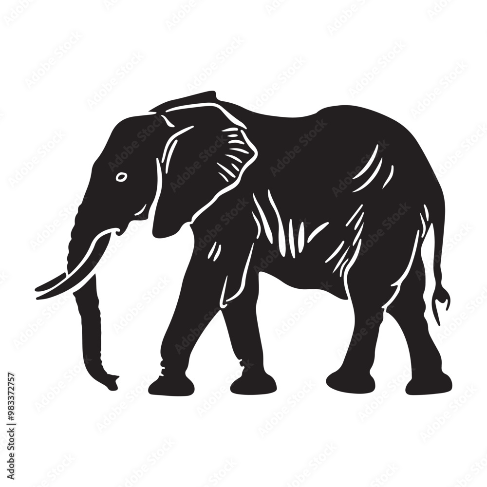 Elephant black and white silhouette vector, vector silhouette of an elephant on a white background Elephant black and white silhouette vector, vector silhouette of an elephant on a white background