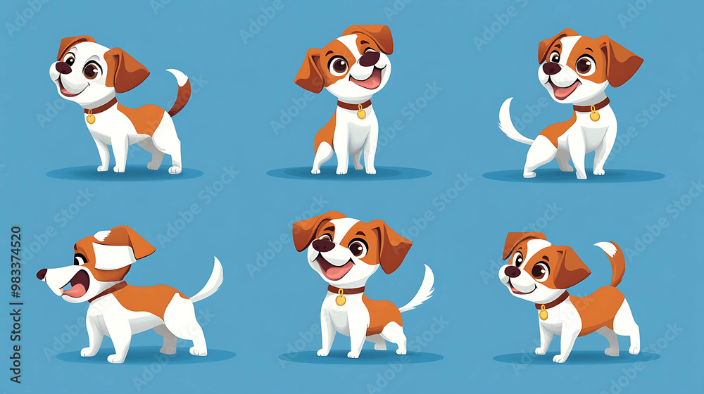 Set of six adorable cartoon dogs in different poses. Set of six adorable cartoon dogs in different poses.