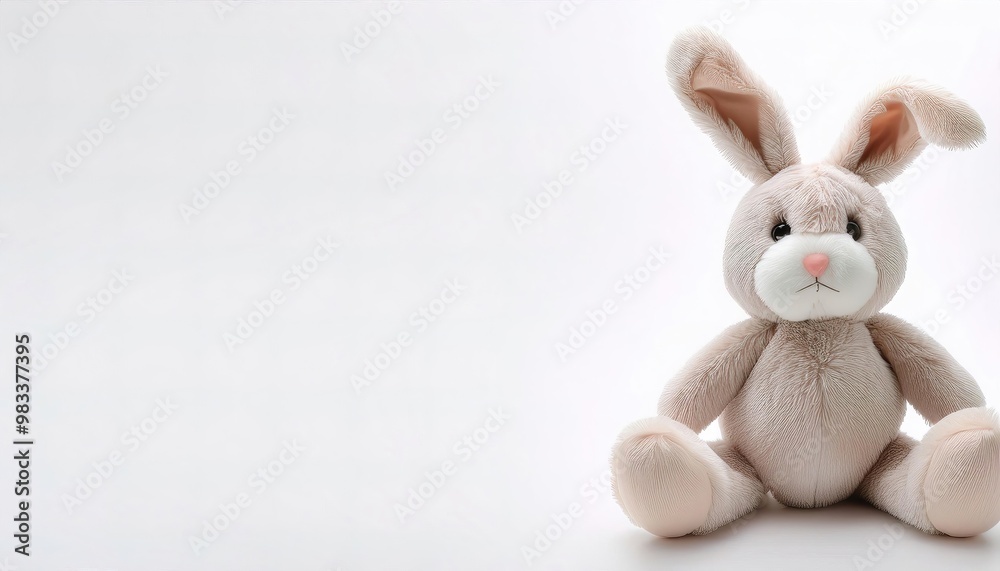 Obraz premium Stuffed animal of a bunny rabbit. cute, adorable, plush, soft, companion friend and night time sleep toy for young boy and girl children. Isolated on white background with copy space