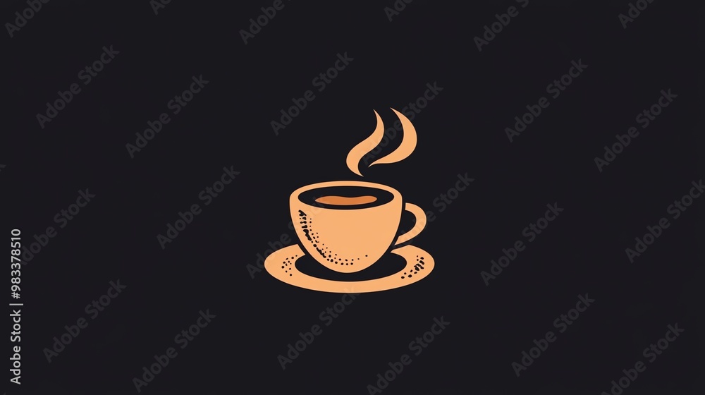 Obraz premium Steaming cup of coffee on a saucer, simple black background