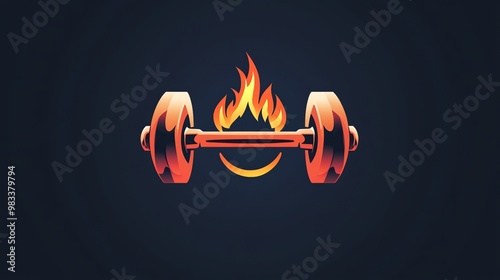 A simple logo of a barbell with fire burning on the bar. photo