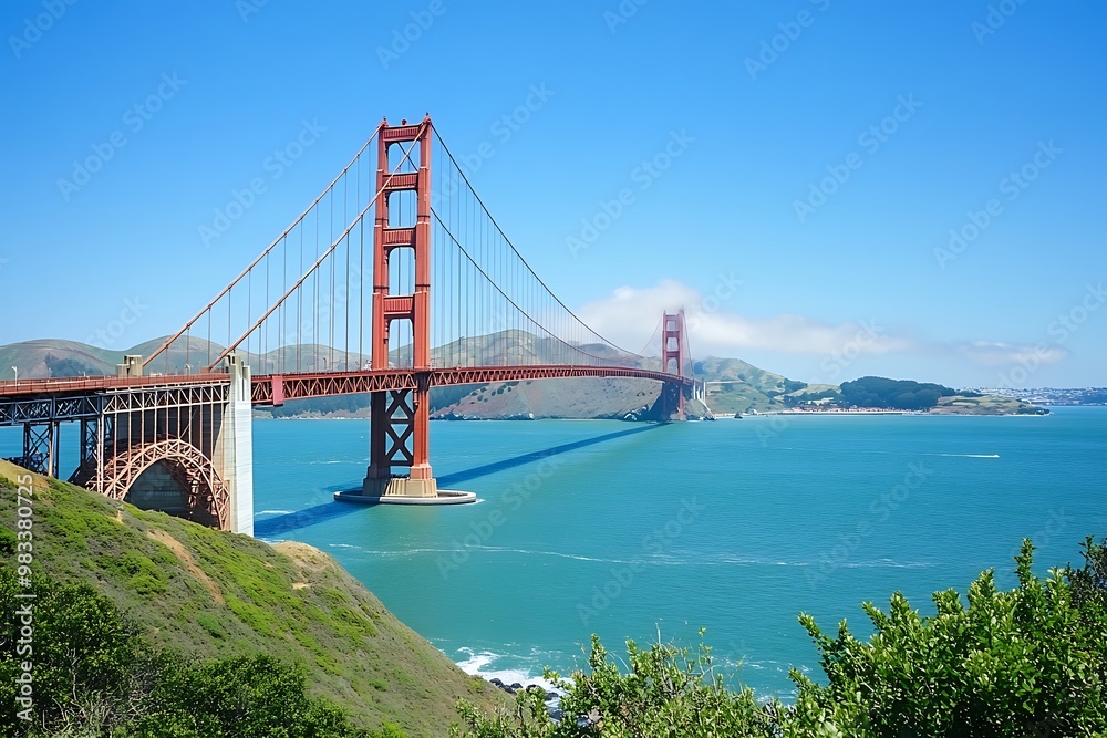 Golden Gate Bridge, San Francisco, California, USA, Iconic Landmark with Clear Blue Sky Golden Gate Bridge, San Francisco, California, USA, Iconic Landmark with Clear Blue Sky
