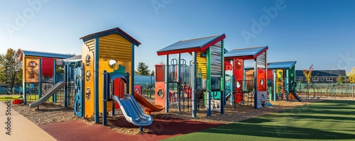 A series of innovative playground structures made from aluminum siding, designed to be low-maintenance, safe, and visually stimulating for children of all ages photo