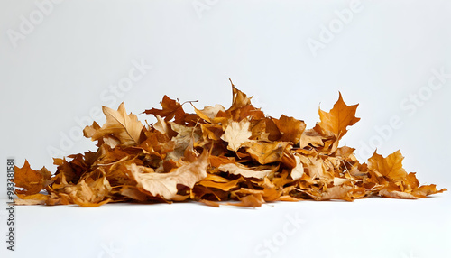 A pile of dried leaves on a white surface. Suitable for autumn themes    photo