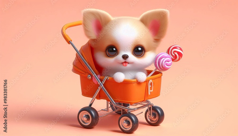 Fototapeta Lustiger  Chihuahua in einem Kinderwagen