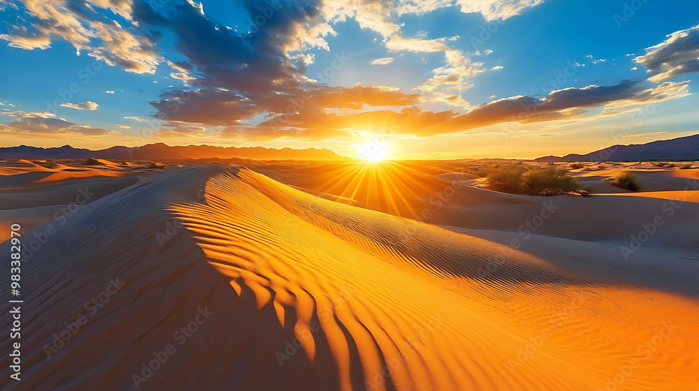 Golden sunset over a vast desert landscape. Golden sunset over a vast desert landscape.