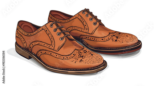 Pair of brown leather brogue shoes. photo