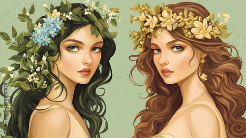 Greek goddess of nature and fertility. portrait of demeter and aphrodite. Greek Gods. Illustration photo