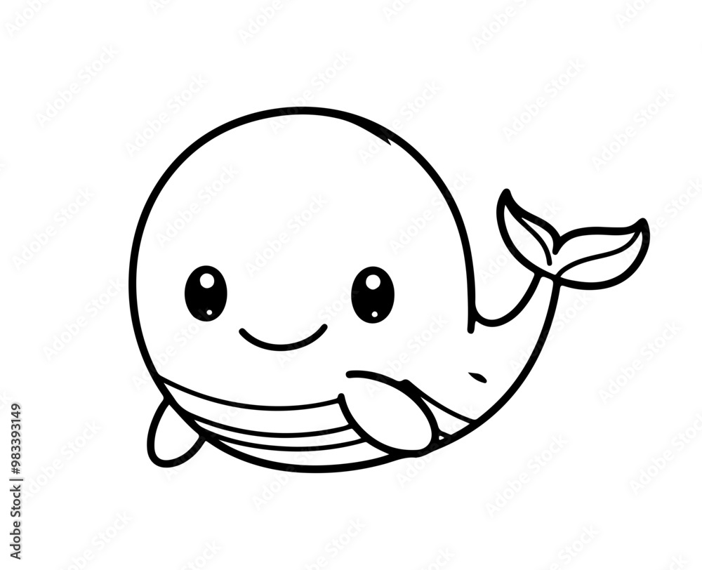 Cute kawaii whale vector illustration, simple line art for children's coloring pages or playful designs. Cute kawaii whale vector illustration, simple line art for children's coloring pages or playful designs.