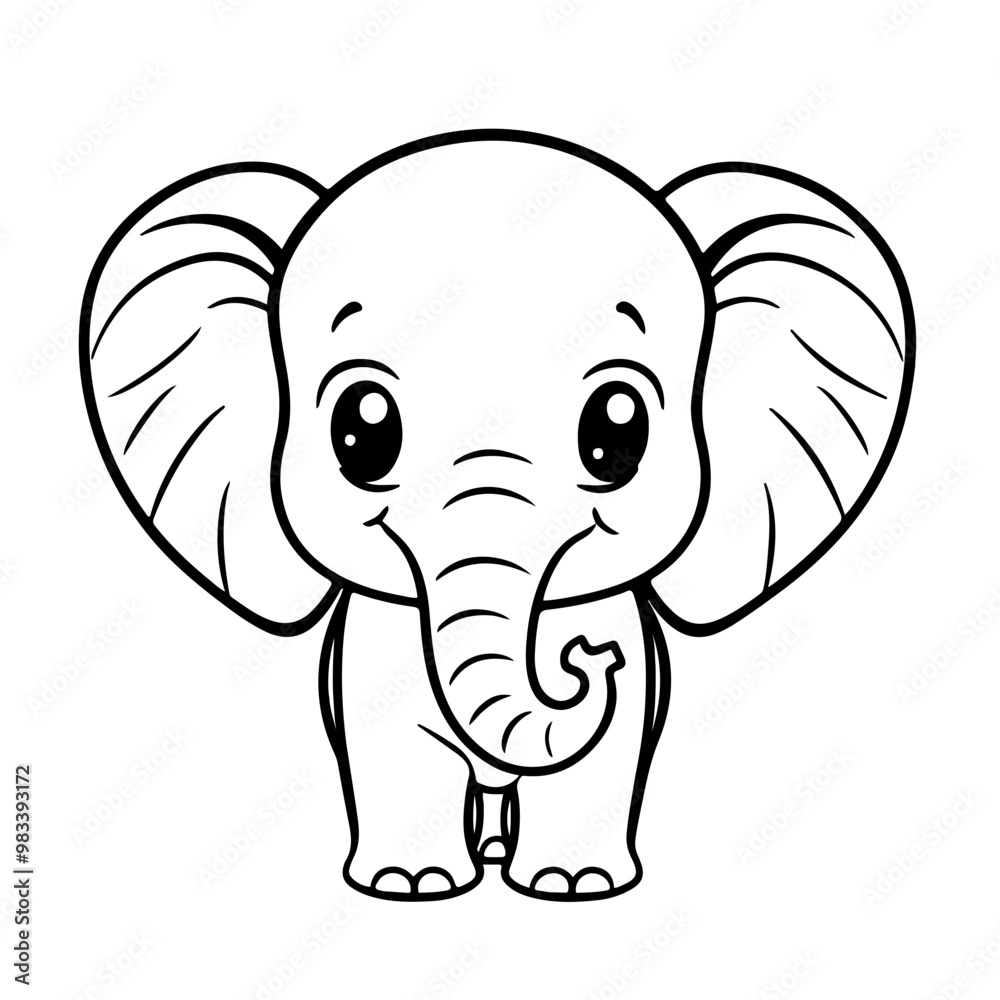 Cute baby elephant vector drawing in simple line art. Perfect for kids' projects, animal logos, and coloring pages. Cute baby elephant vector drawing in simple line art. Perfect for kids' projects, animal logos, and coloring pages.