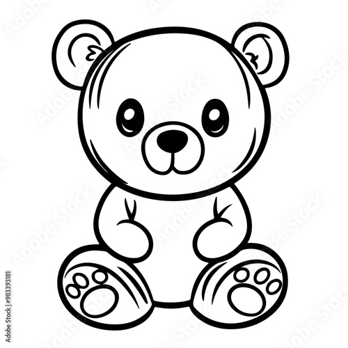 Cute teddy bear vector illustration in simple line art, perfect for children's coloring pages, and baby-related designs.