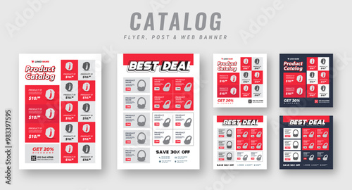 Supermarket product sale catalog flyer bundle with social media post, Web banner ads, Poster set for promotion, Advertising square banner & catalogue flyer