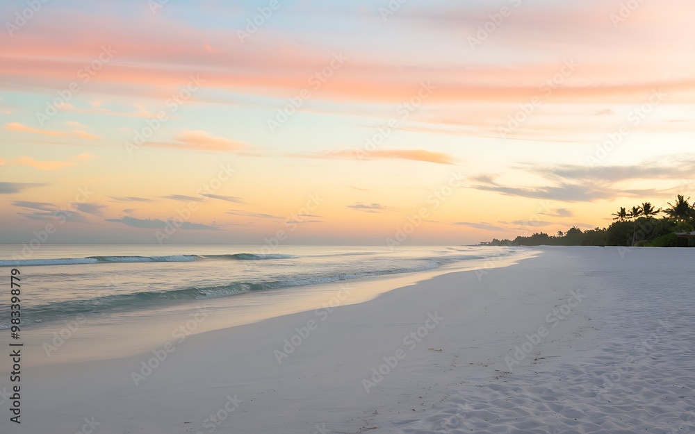 Tranquil beach with white sand and calm turquoise water at sunset. Generative-Ai Tranquil beach with white sand and calm turquoise water at sunset. Generative-Ai