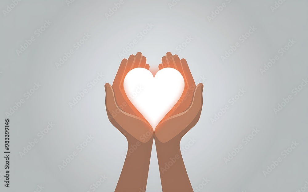 Two hands cupped together, holding a glowing heart. Generative-Ai Two hands cupped together, holding a glowing heart. Generative-Ai