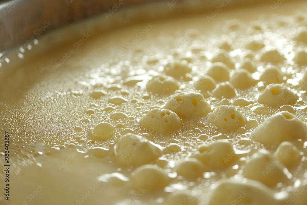 Close-up of Creamy Liquid with Large Bubbles and Foam