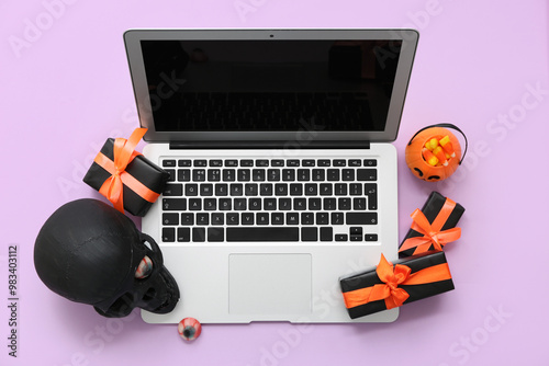 Modern laptop, gifts, human...