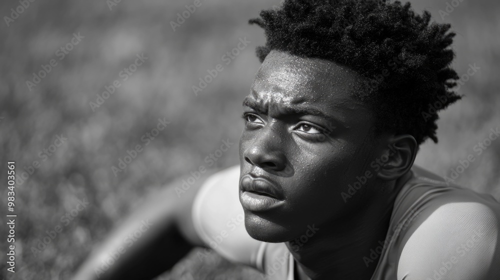 Obraz premium Contemplative Athlete in Black and White