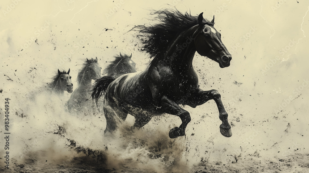 Wild Horses Running Through Dust, Powerful Symbol of Freedom and Strength Wild Horses Running Through Dust, Powerful Symbol of Freedom and Strength