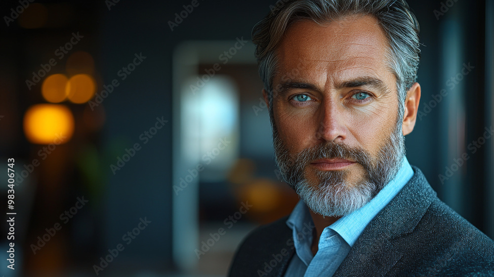 Portrait of a man with a beard and grey hair, looking intently at the camera.