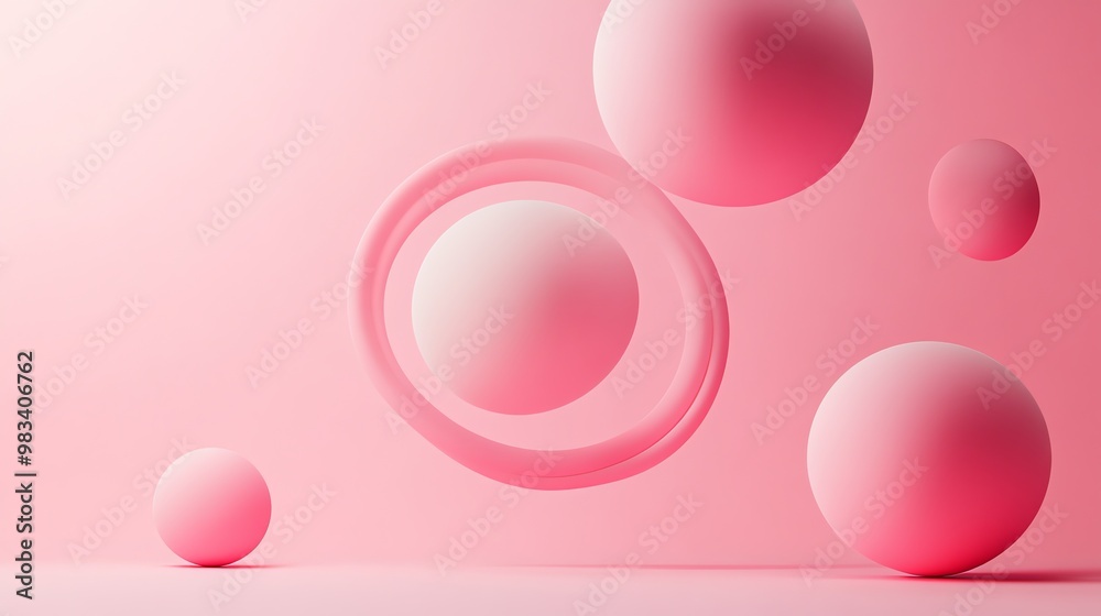 Abstract pink spheres and rings in a minimalist design. Abstract pink spheres and rings in a minimalist design.