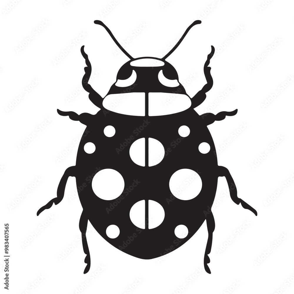 A black vector silhouette of a ladybird insect, Ladybug silhouette vector illustration