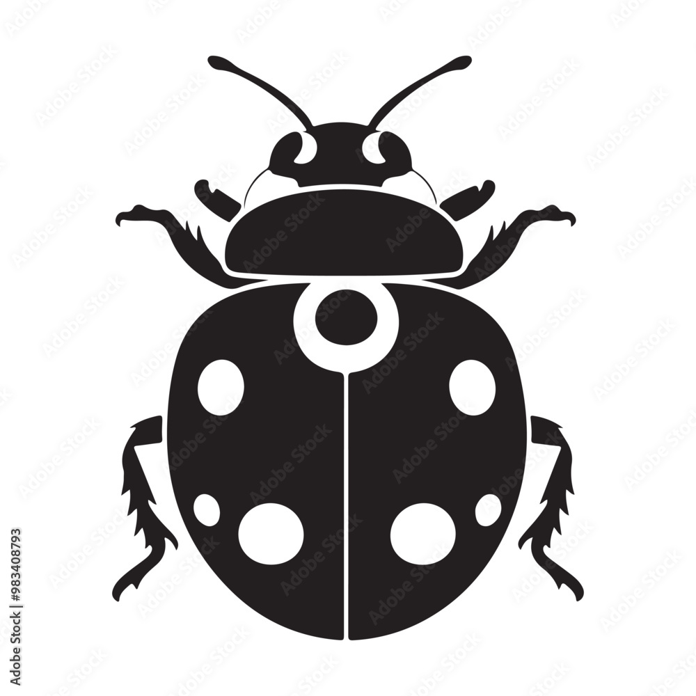 A black vector silhouette of a ladybird insect, Ladybug silhouette vector illustration