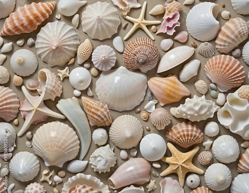 Diverse Collection of Seashells on Beach