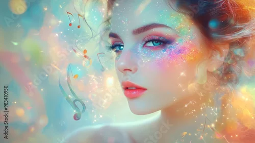 Fototapeta samoprzylepna Ethereal Portrait of a Young Woman with Colorful Makeup