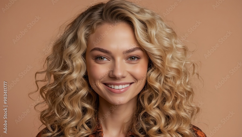 Smiling Blonde Woman in Black Top With Wavy Hair