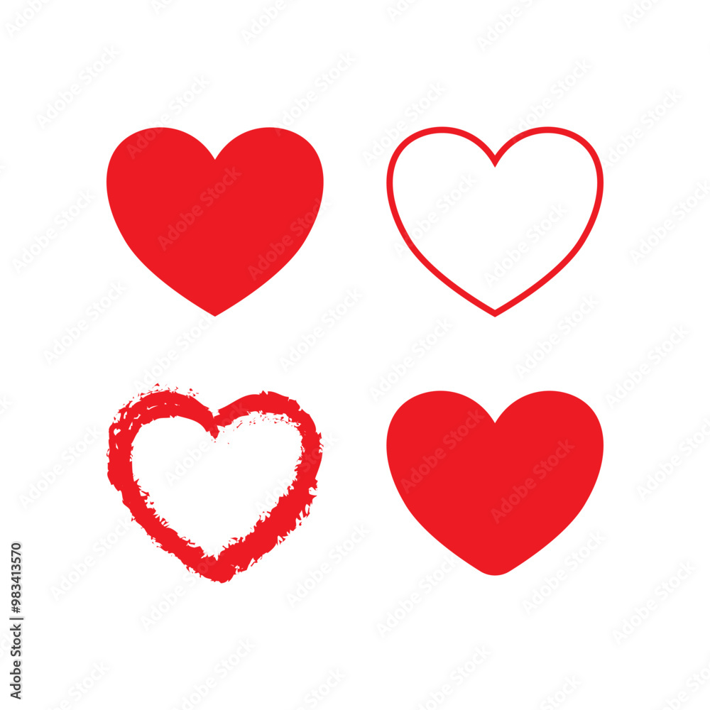 Set of red hearts. Vector heart. Set of red hearts. Vector heart.