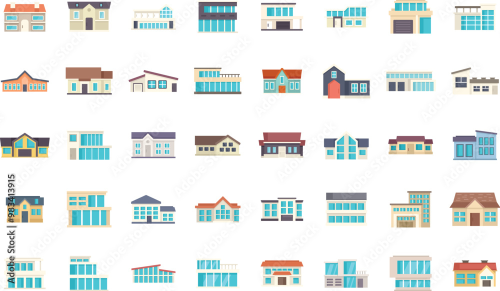 This set of modern houses is perfect for illustrating concepts related to real estate, architecture, and urban planning This set of modern houses is perfect for illustrating concepts related to real estate, architecture, and urban planning