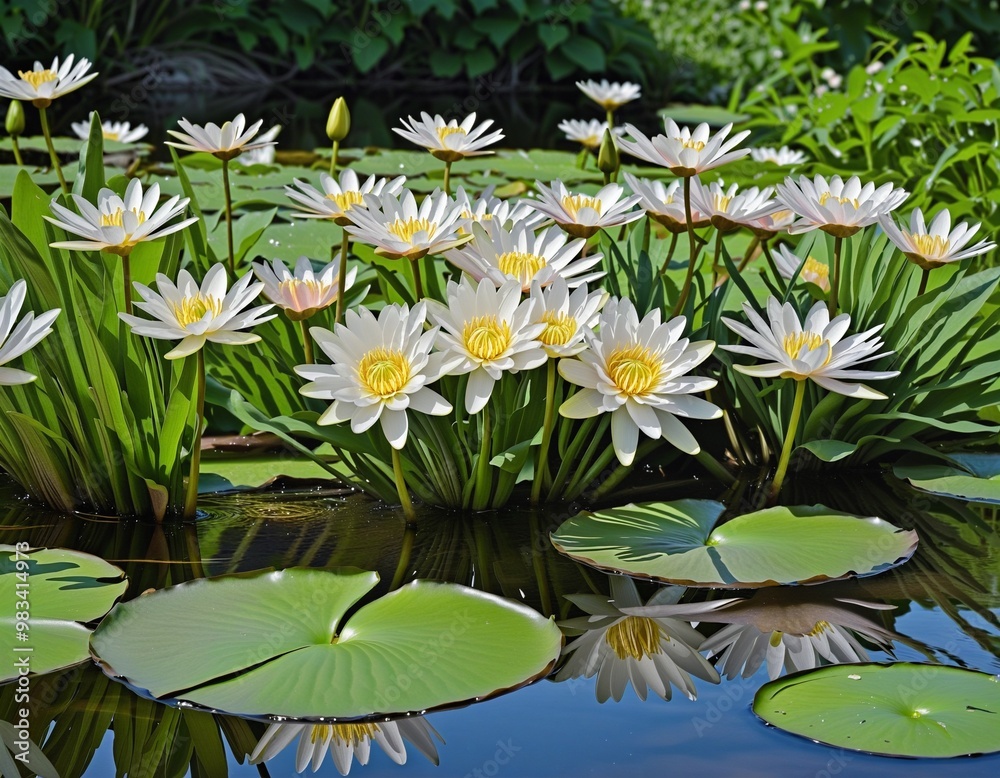 Tranquil Garden with Daisies and Lily Pads Tranquil Garden with Daisies and Lily Pads