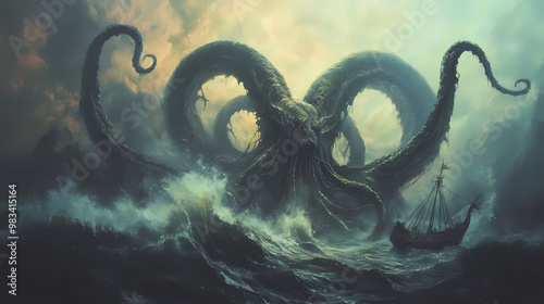 Kraken (norse mythology - legendary sea monster). Norse Mythology. Illustration