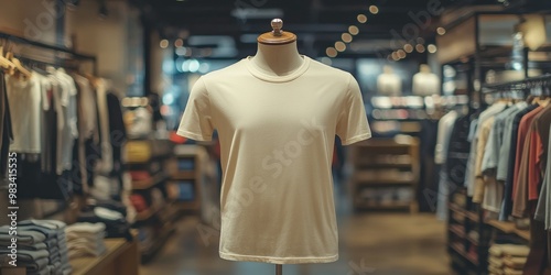 Modern Clothing Store Display: White T-Shirt Mannequin with Shirts