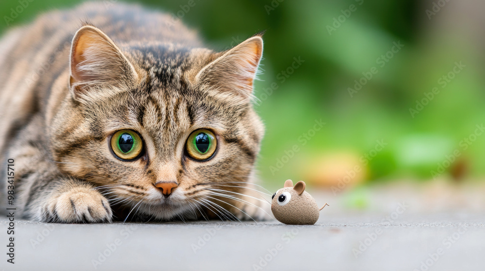A cat laying on the ground next to a small mouse, AI A cat laying on the ground next to a small mouse, AI